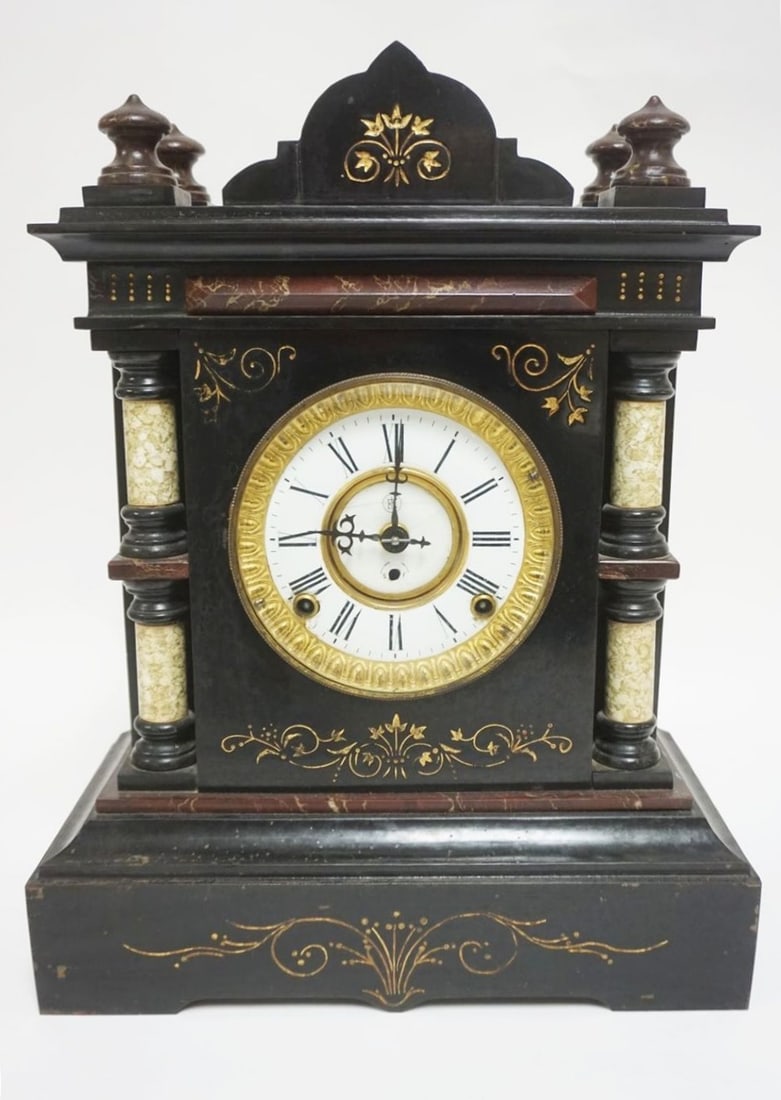 F KROEBER IRON & SLATE MANTLE CLOCK