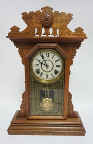 EN WELCH WALNUT CASED GINGERBREAD SHELF CLOCK