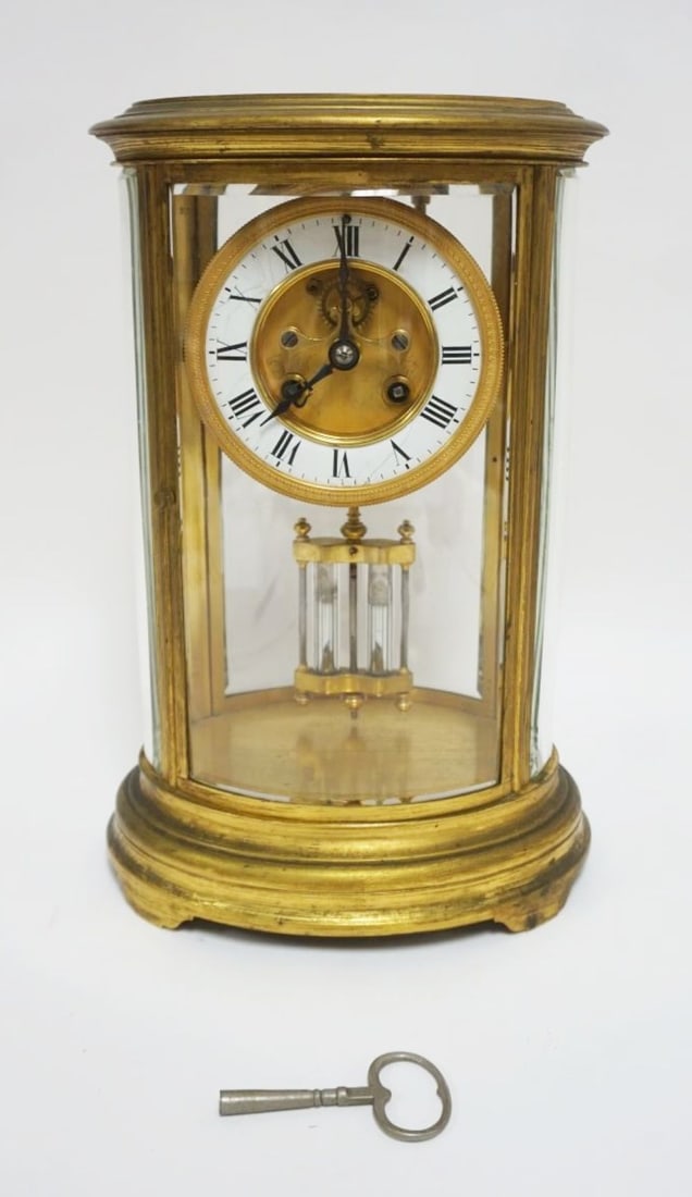 FRENCH CRYSTAL REGULATOR CLOCK: FRENCH CRYSTAL REGULATOR CLOCK, APPROXIMATELY 8 IN X 6 IN X 12 IN