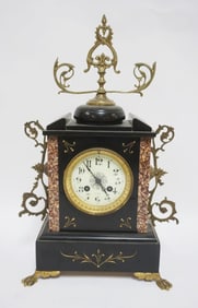 ANTIQUE FRENCH SLATE & MARBLE MANTLE CLOCK