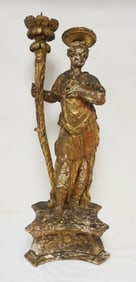ANTIQUE CARVED WOOD PRICKET STICK