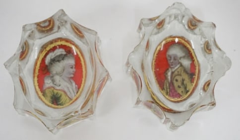 REVERSE PAINTED PORTRAIT GLASS SALT CELLARS