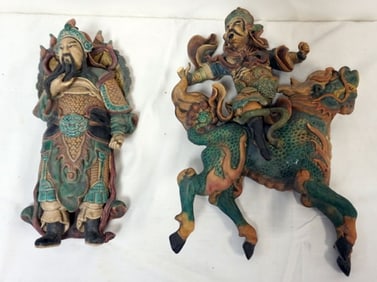 ASIAN TERRACOTTA WALL HANGING FIGURES