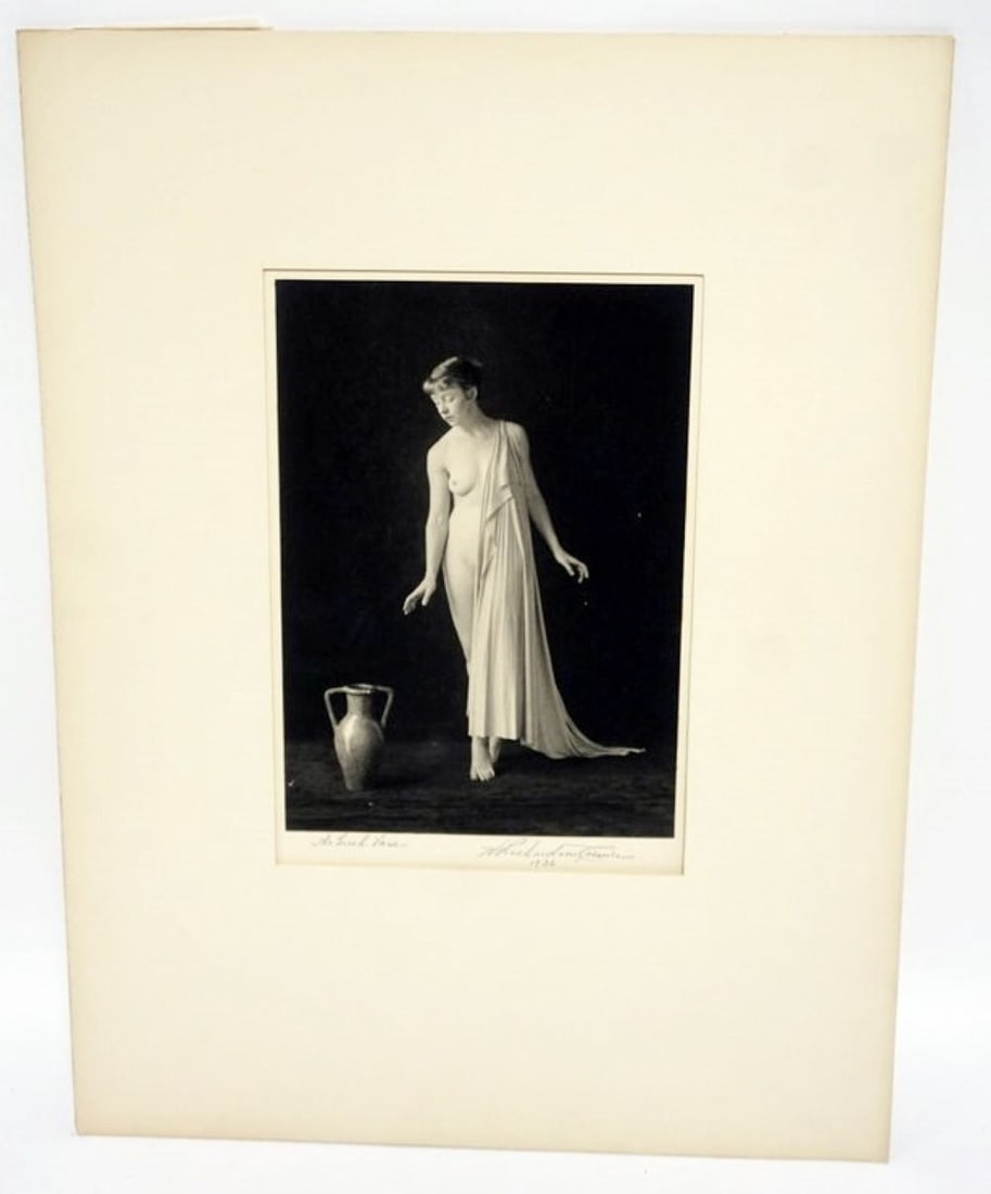H RICHARDSON CREMER PHOTOGRAPHER: H RICHARDSON CREMER PHOTOGRAPHER (1878-1942) NEW YORK, NEW JERSEY, PARTIAL NUDE WOMAN, 1936, PHOTO TITLED *THE GREEK VASE*, EXHIBIT TAG ON REVERSE, APPROXIMATELY 15 IN X 20 IN OVERALL