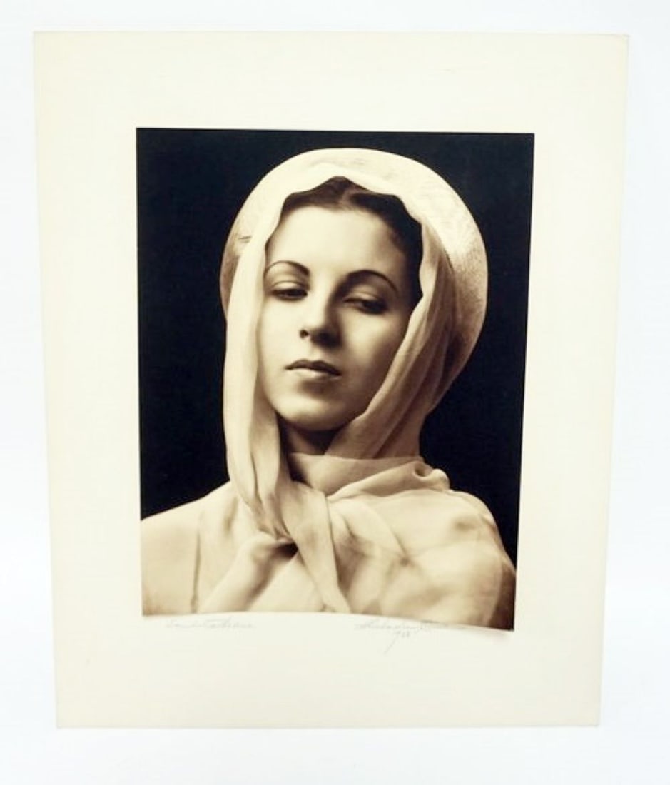 H RICHARDSON CREMER PHOTOGRAPHER: H RICHARDSON CREMER PHOTOGRAPHER (1878-1942) NEW YORK, NEW JERSEY, 1938 PHOTO OF YOUNG WOMAN TITLED *SAINT CATHERINE* EXHIBIT TAGS ON REVERSE