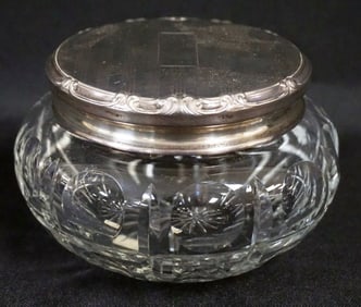 ANTIQUE STERLING SILVER & CUT GLASS DRESSER BOX
