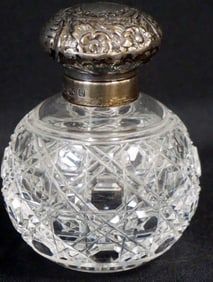 ANTIQUE CUT GLASS PERFUME WITH SILVER LID