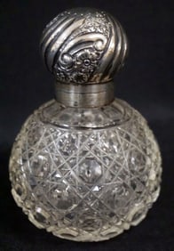 ANTIQUE CUT GLASS PERFUME WITH SILVER LID
