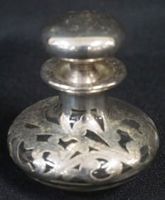 ANTIQUE STERLING SILVER OVERLAY PERFUME BOTTLE