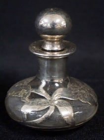 ANTIQUE STERLING SILVER OVERLAY PERFUME BOTTLE