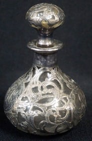 ANTIQUE SILVER OVERLAY TOOLED PERFUME