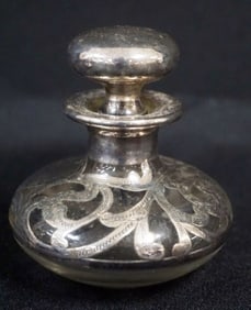 ANTIQUE SILVER OVERLAY PERFUME BOTTLE