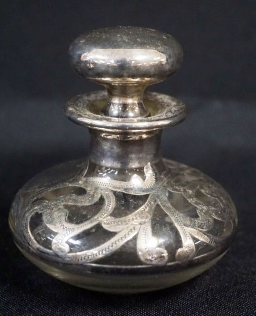 ANTIQUE SILVER OVERLAY PERFUME BOTTLE (1 of 3)