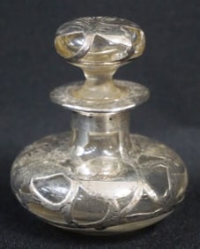ANTIQUE SILVER OVERLAY PERFUME BOTTLE