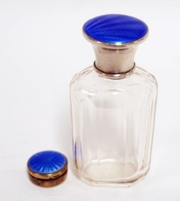 CUT GLASS PERFUME SILVER & ENAMEL LID & BOX