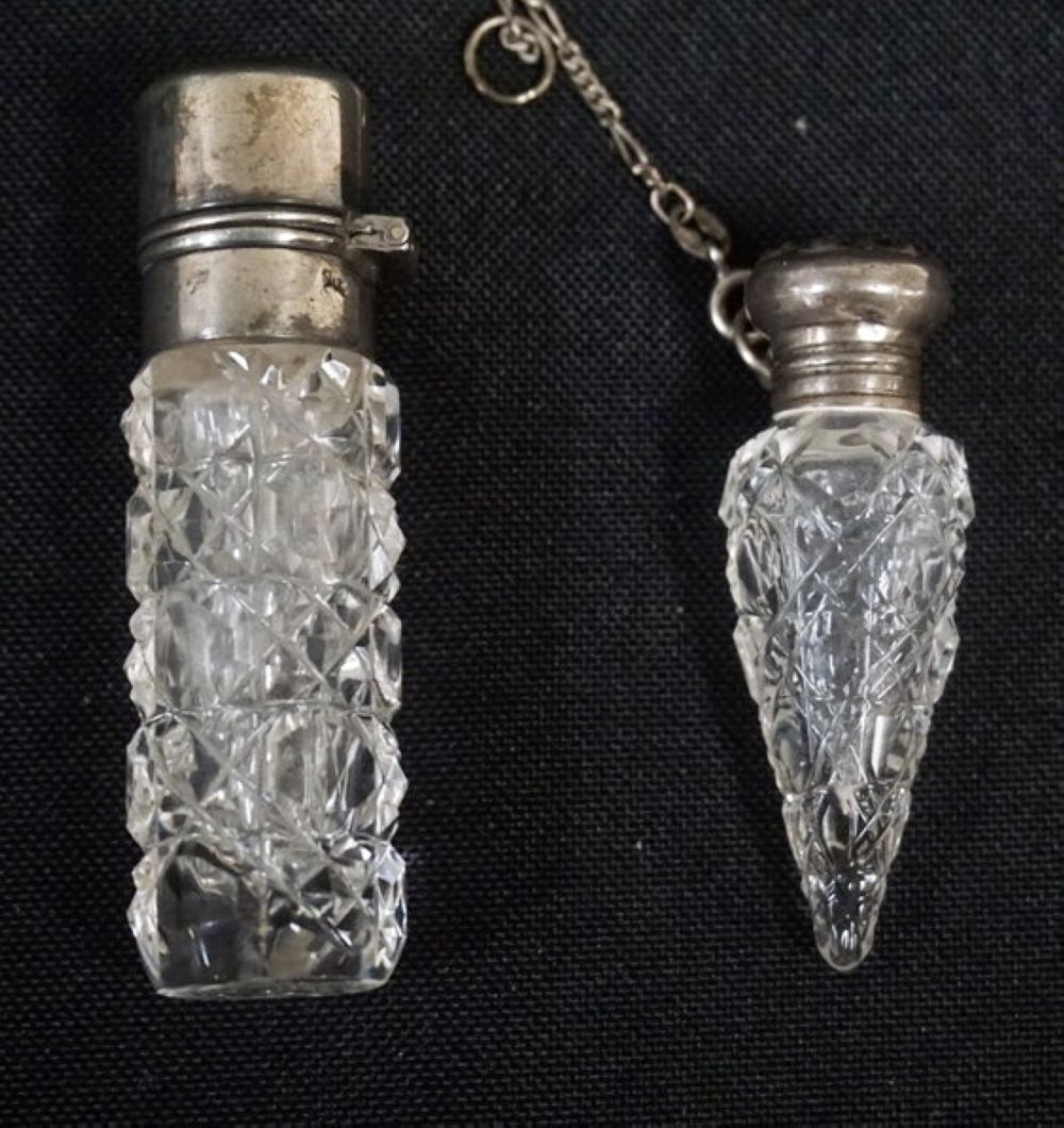 STERLING SILVER CUT GLASS PERFUME BOTTLES (1 of 3)