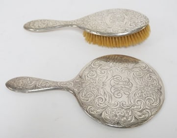 STERLING SILVER BRUSH AND MIRROR