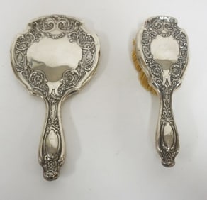 STERLING SILVER BRUSH AND MIRROR