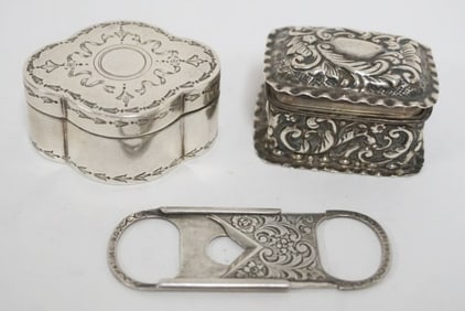 STERLING BOXES, CIGAR CUTTER
