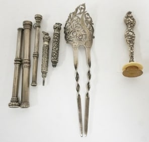 SILVER PENCILS AND STERLING HAIR COMB
