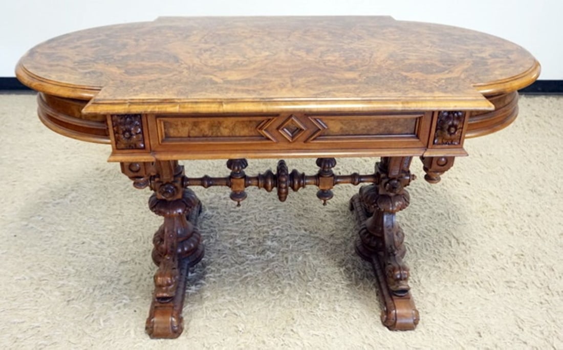 OUTSTANDING ANTIQUE BURL WOOD TABLE (1 of 10)