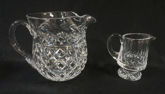 WATERFORD CRYSTAL: WATERFORD CRYSTAL PITCHER & FOOTED CREAMER, LARGEST APPROXIMATELY 6 IN HIGH