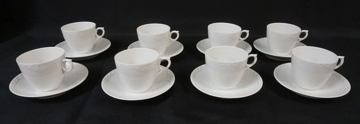 ROYAL COPENHAGEN WHITE HALF LACE 8 TEACUPS