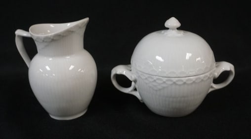 ROYAL COPENHAGEN WHITE HALF LACE CREAMER & SUGAR
