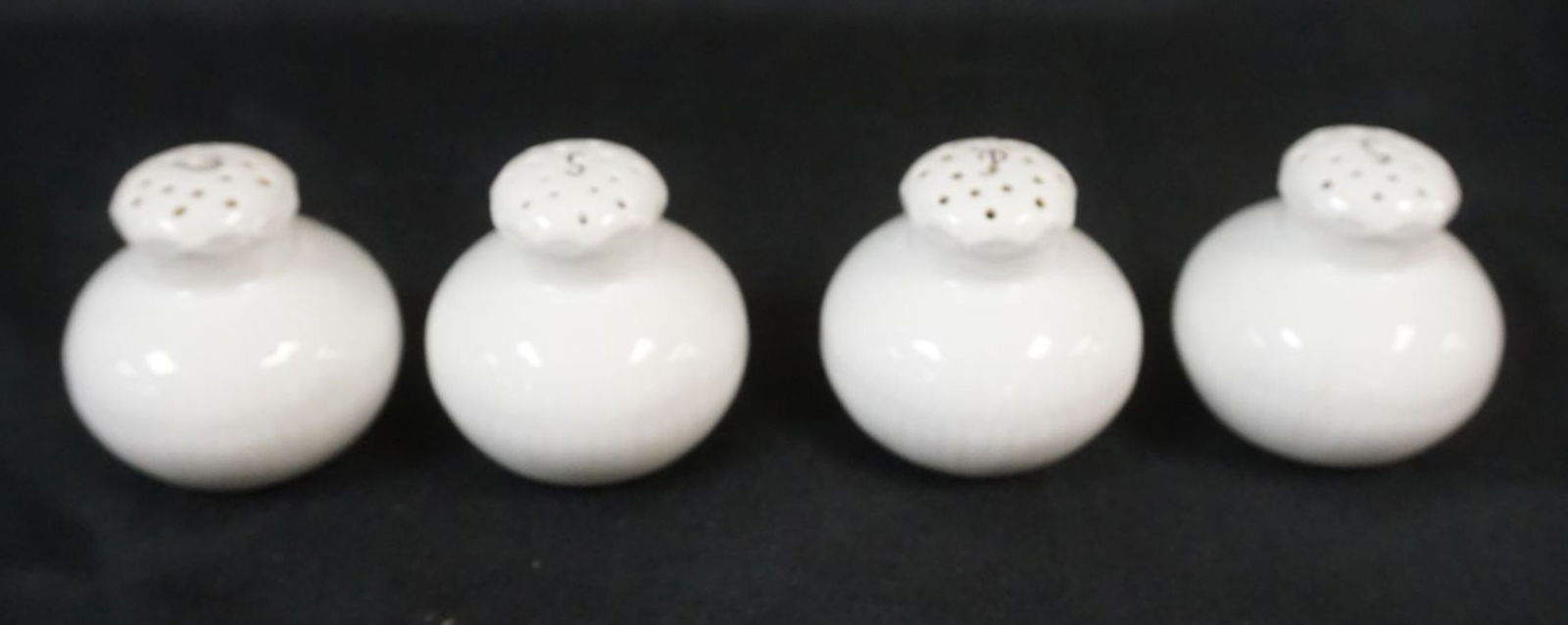 ROYAL COPENHAGEN WHITE HALF LACE SALT & PEPPER: ROYAL COPENHAGEN WHITE HALF LACE 4 SALT & PEPPER SHAKERS, EACH APPROXIMATELY 2 1/2 IN HIGH