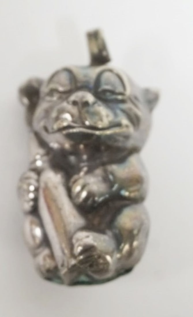 STERLING SILVER PUPPPY HUGGING A BOTTLE RATTLE (1 of 2)