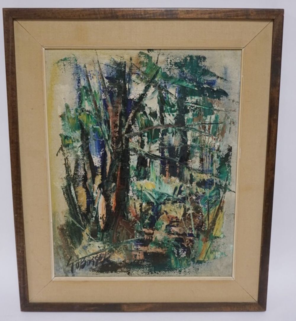 ARTIST SIGNED ABSTRACT OIL ON CANVAS: ABSTRACT OIL PAINTING ON CANVAS, ARTIST SIGNED LOWER LEFT, APPROXIMATELY 21 1/2 IN X 26 IN OVERALL