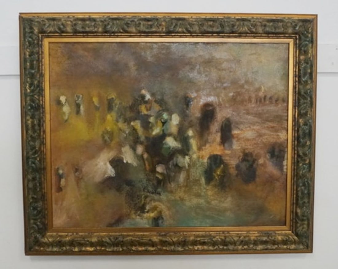 ARTIST SIGNED OIL ON CANVAS ABSTRACT: FRAMED OIL ON CANVAS, ABSTRACT IMAGE, ARTIST SIGNED ON BACK, APPROXIMATELY 34 1/2 IN X 28 1/2 IN OVERALL