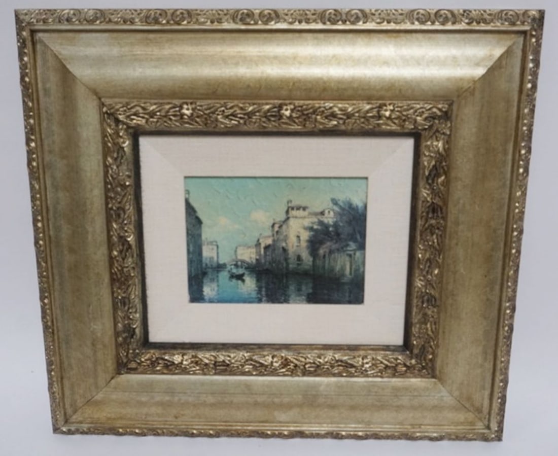 IMAGE OF VENETIAN CANAL SCENE: FRAMED IMAGE OF VENETIAN CANAL SCENE, APPROXIMATELY 21 IN X 19 IN OVERALL