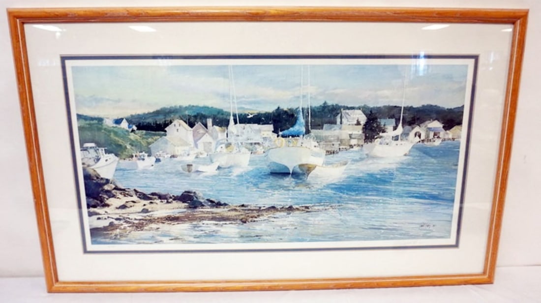 RANDALL HIGDON SIGNED PRINT: RANDALL HIGDON FRAMED AND MATTED PRINT *BRIGHT SKIES, CALM SEAS, QUIET MOODS* ARTIST SIGNED AND NO. 56/780, APPROXIMATELY 47 IN X 28 IN OVERALL