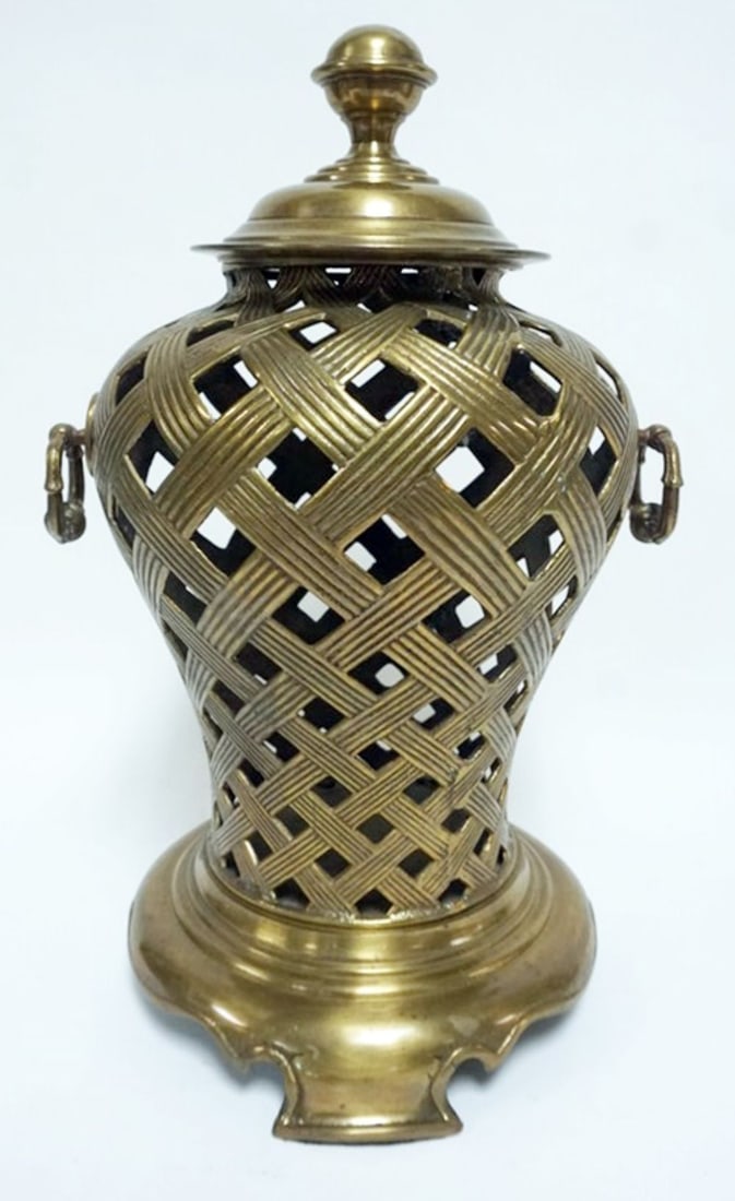 DECORATIVE CRAFTS COVERED BRASS URN (1 of 3)