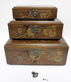 NEST OF ASIAN STYLE LAQUERED BOXES
