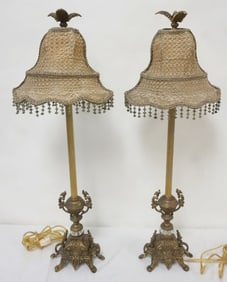 ORNATE CAST METAL BEDSIDE LAMPS