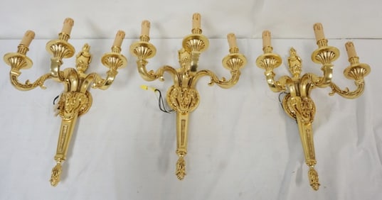 ITALIAN HEAVY GILT METAL WALL SCONCES