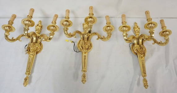 ITALIAN HEAVY GILT METAL WALL SCONCES