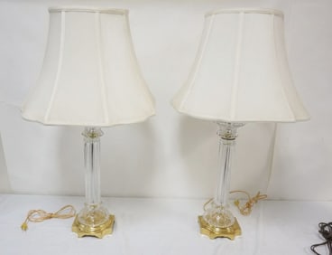 CRYSTAL AND BRASS BASE TABLE LAMPS