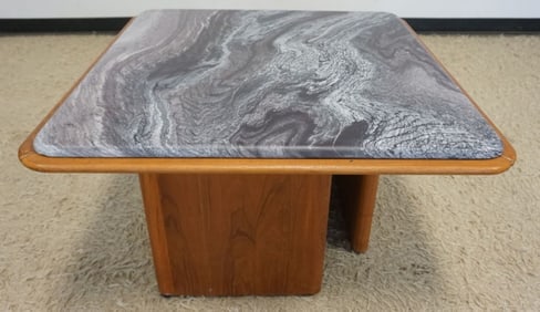 DANISH MODERN TEAK MARBLE TOP TABLE