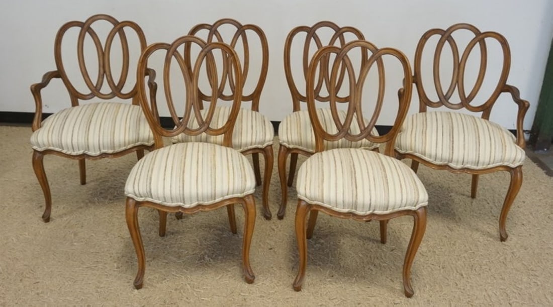 FRUITWOOD RIBBON BACK CHAIRS: SET OF 6 FRUITWOOD RIBBON BACK CHAIRS, 2 ARM, 4 SIDE, LARGEST APPROXIMATELY 24 IN X 20 IN X 38 IN H