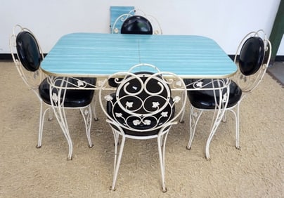 VINTAGE WROUGHT IRON FORMICA TOP DINETTE SET