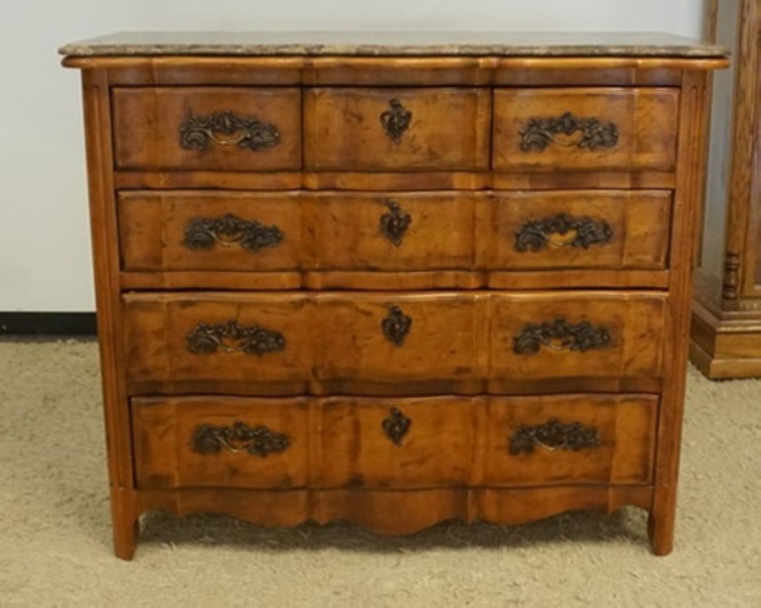 CENTURY MARBLE TOP CHEST: CENTURY 6 DRAWER MARBLE TOP CHEST OF DRAWERS, APPROXIMATELY 54 IN X 21 IN X 45 IN H