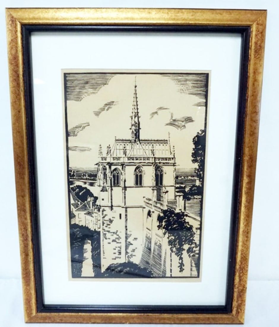 PRINT OF CATHEDRAL: FRAMED AND MATTED PRINT OF CATHEDRAL, APPROXIMATELY 16 IN X 23 IN OVERALL