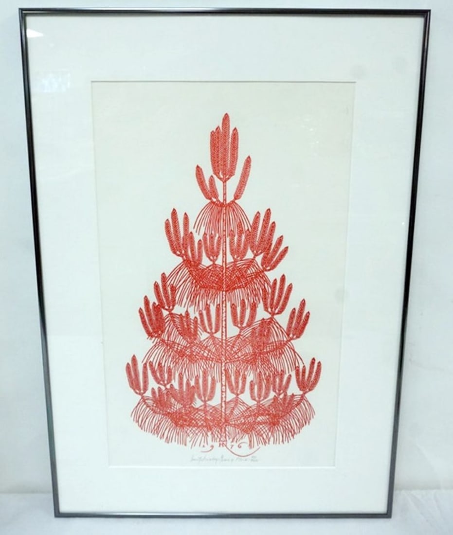 JACQUES HNIZDOVSKY SIGNED AND NUMBERED ART WORK: JACQUES HNIZDOVSKY FRAMED AND MATTED ARTWORK, SIGNED AND NUMBERED 51/150, TITLED *YOUNG PINE*, APPROXIMATELY 18 IN X 26 IN OVERALL