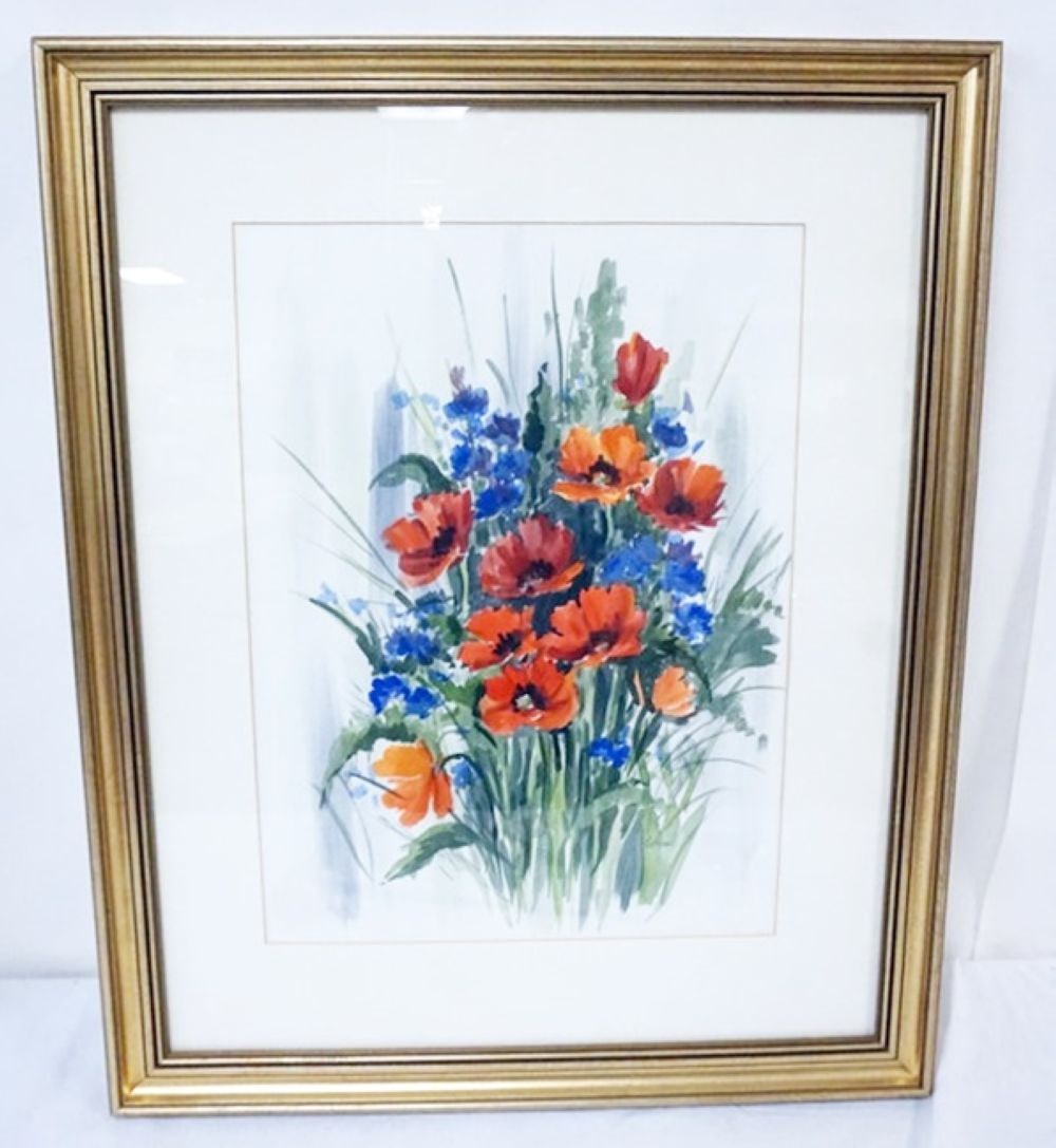 ARTIST SIGNED WATERCOLOR: FRAMED AND MATTED WATERCOLOR, STILL LIFE, ARTIST SIGNED, APPROXIMATELY 23 IN X 28 IN OVERALL