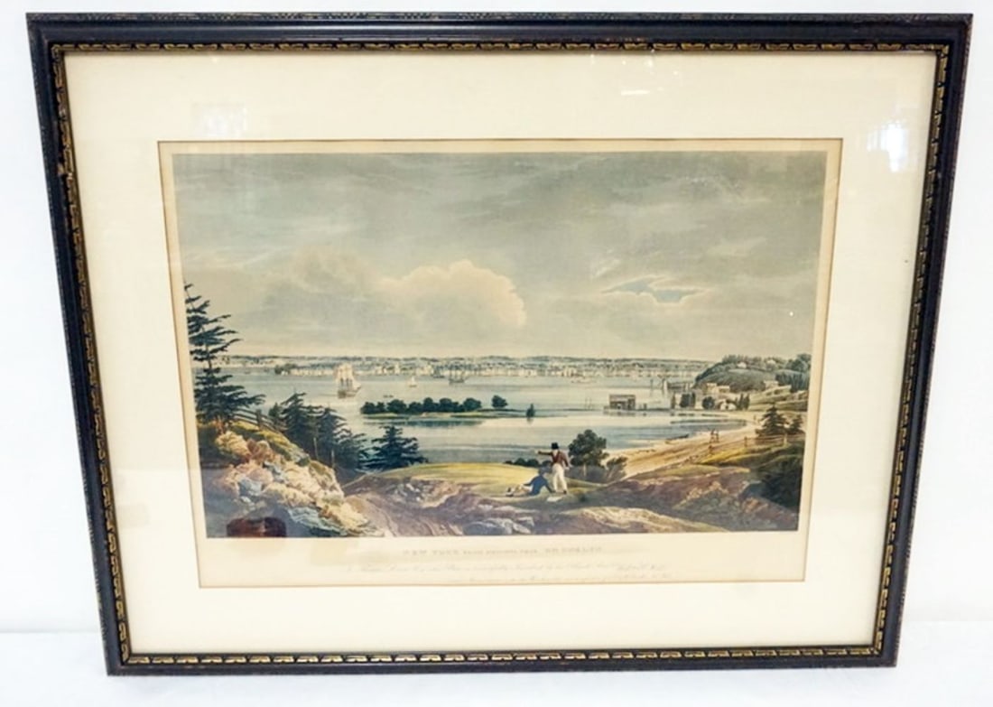 NEW YORK PRINT: FRAMED AND MATTED PRINT *NEW YORK FROM THE HEIGHTS NEAR BROOKLYN*, APPROXIMATELY 23 IN X 28 IN OVERALL