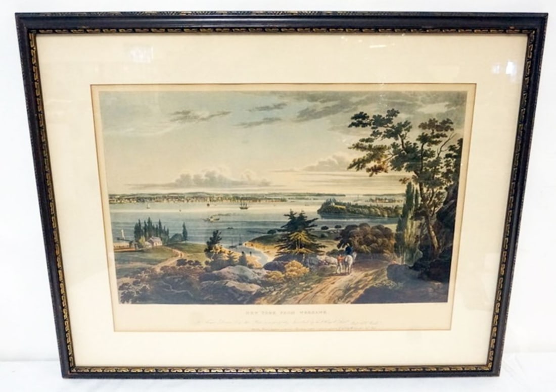 NEW YORK PRINT: FRAMED AND MATTED PRINT *NEW YORK FROM WEEHAWK*, APPROXIMATELY 23 IN X 28 IN OVERALL