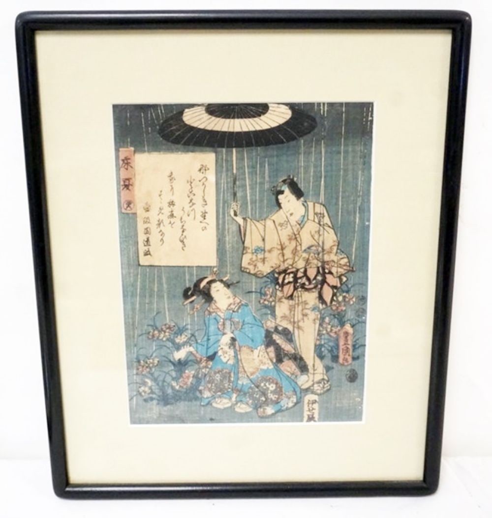 JAPANESE WOOD BLOCK: FRAMED AND MATTED JAPANESE WOOD BLOCK, APPROXIMATELY 12 IN X 14 IN OVERALL